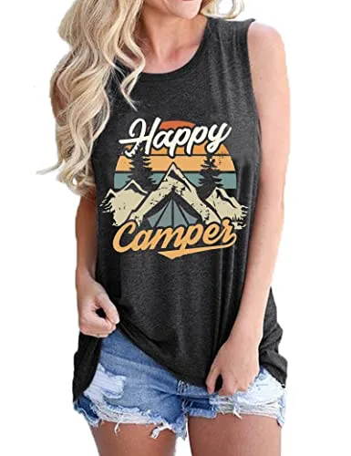 Happy Camper Shirt for Women Happy Camper Graphic Tank Top