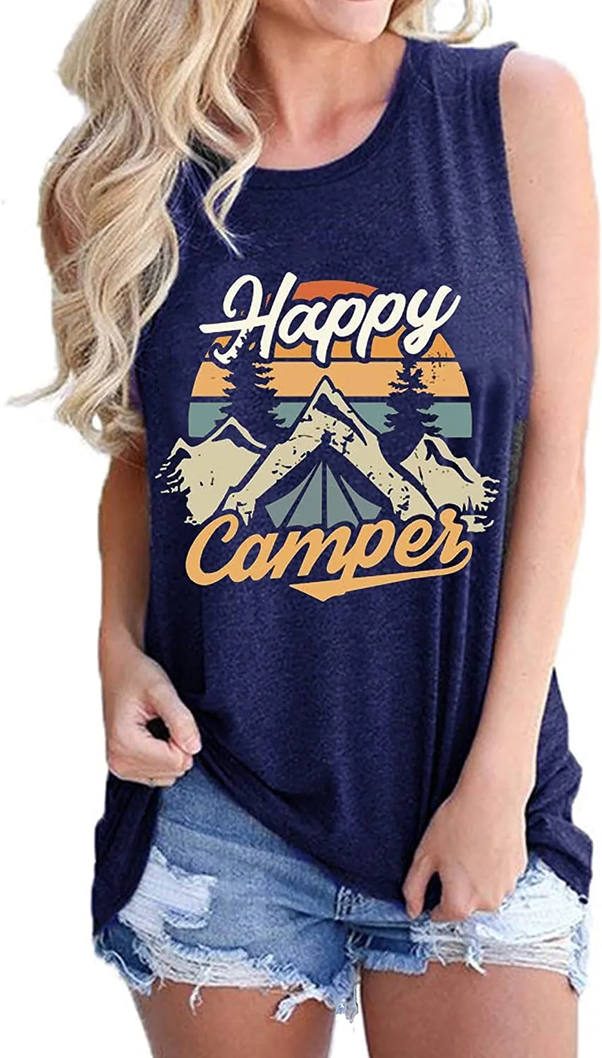 Happy Camper Shirt for Women Happy Camper Graphic Tank Top