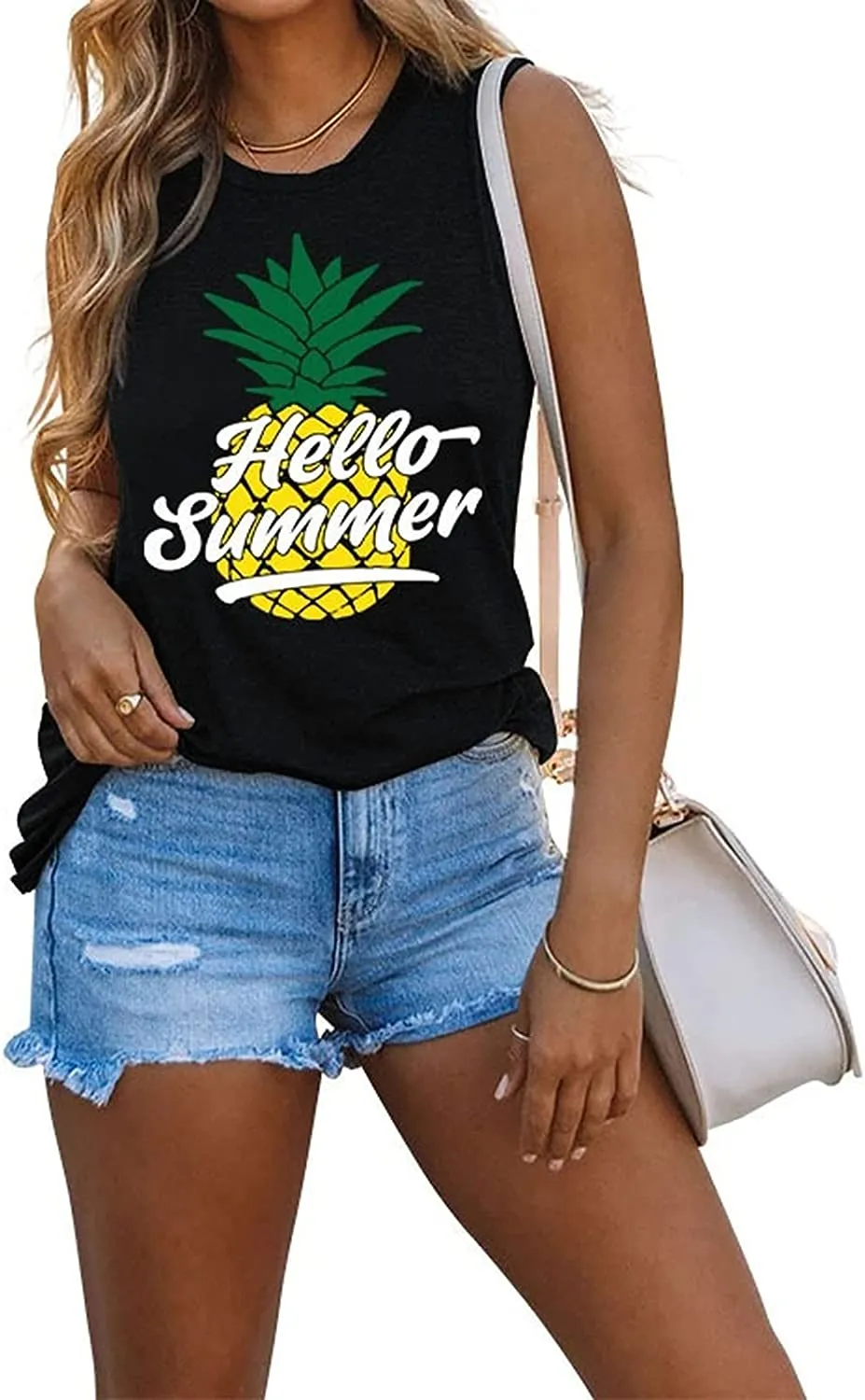 Hello Summer Pineapple Tank Women Pineapple Lover Gift Summer Vibes Shirt