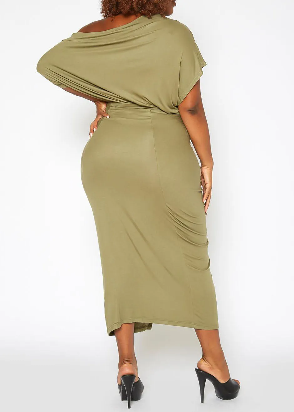 HI Curvy Plus Size Centered Drawstring Hem Maxi Skirts