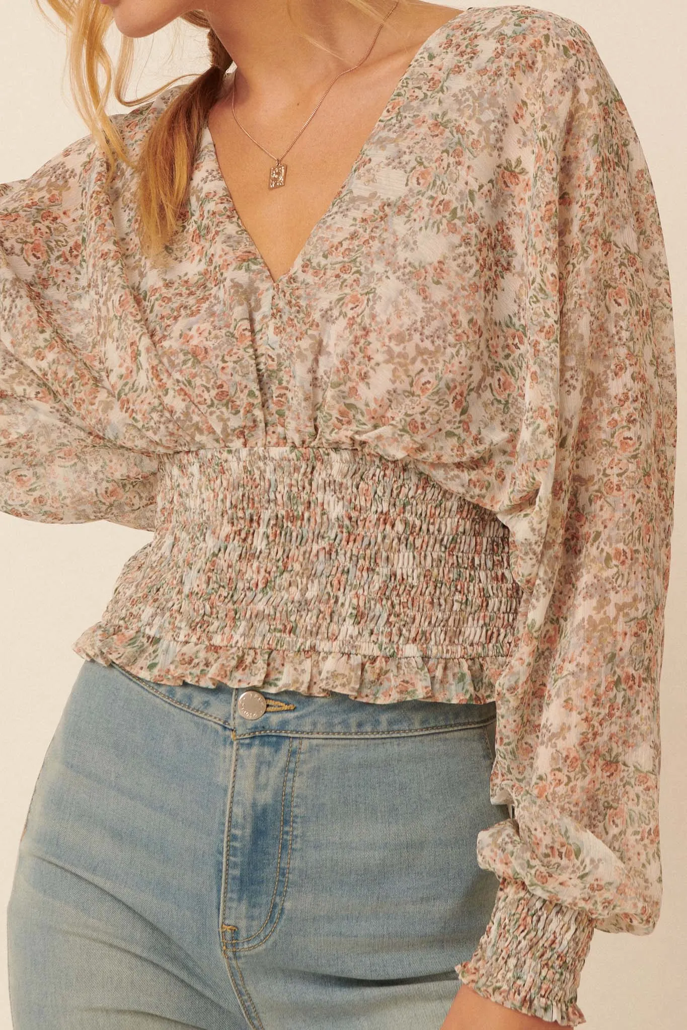 Hothouse Flowers Floral Chiffon Peasant Top