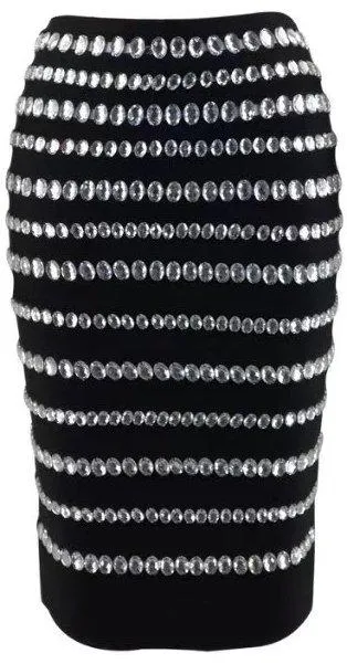 Jewel-Embellished Stretch Skirt, Black