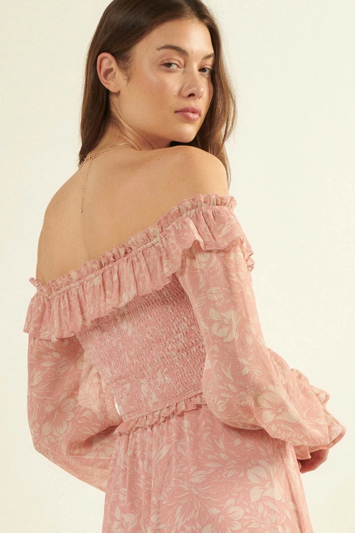 Lost in Paradise Floral Off-Shoulder Peasant Top