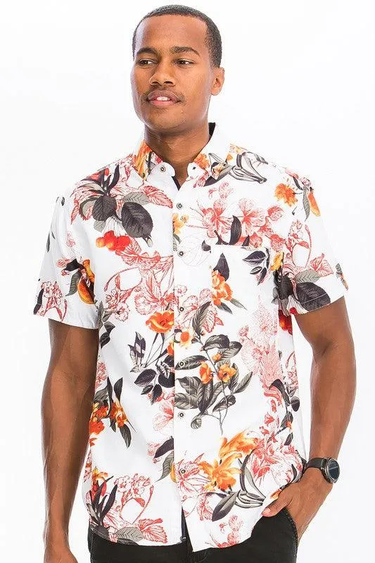 Mens Hawaiian Shirts Button Front Floral