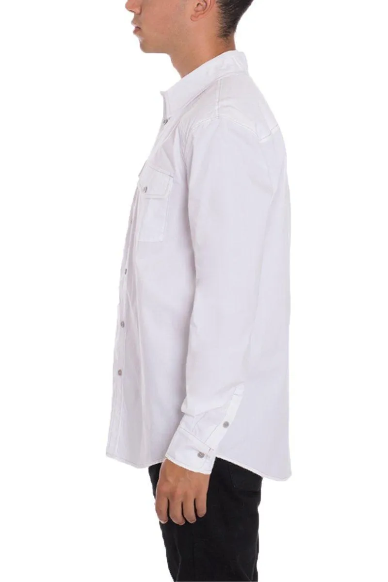 Mens Long Sleeve White Shirt Button Front Two Pockets