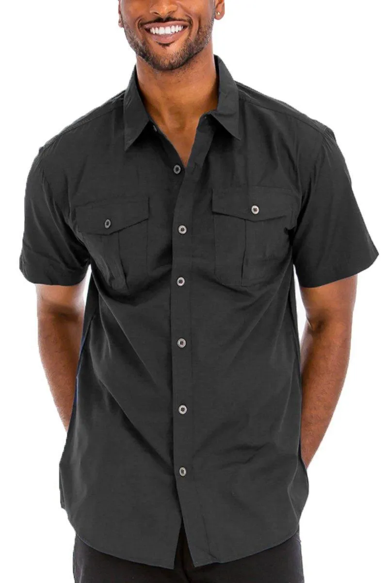 Mens Two Pocket Button Down Shirt Black