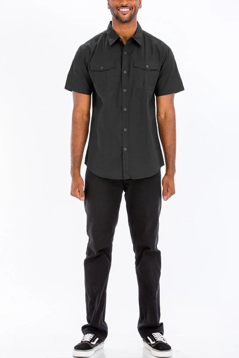 Mens Two Pocket Button Down Shirt Black