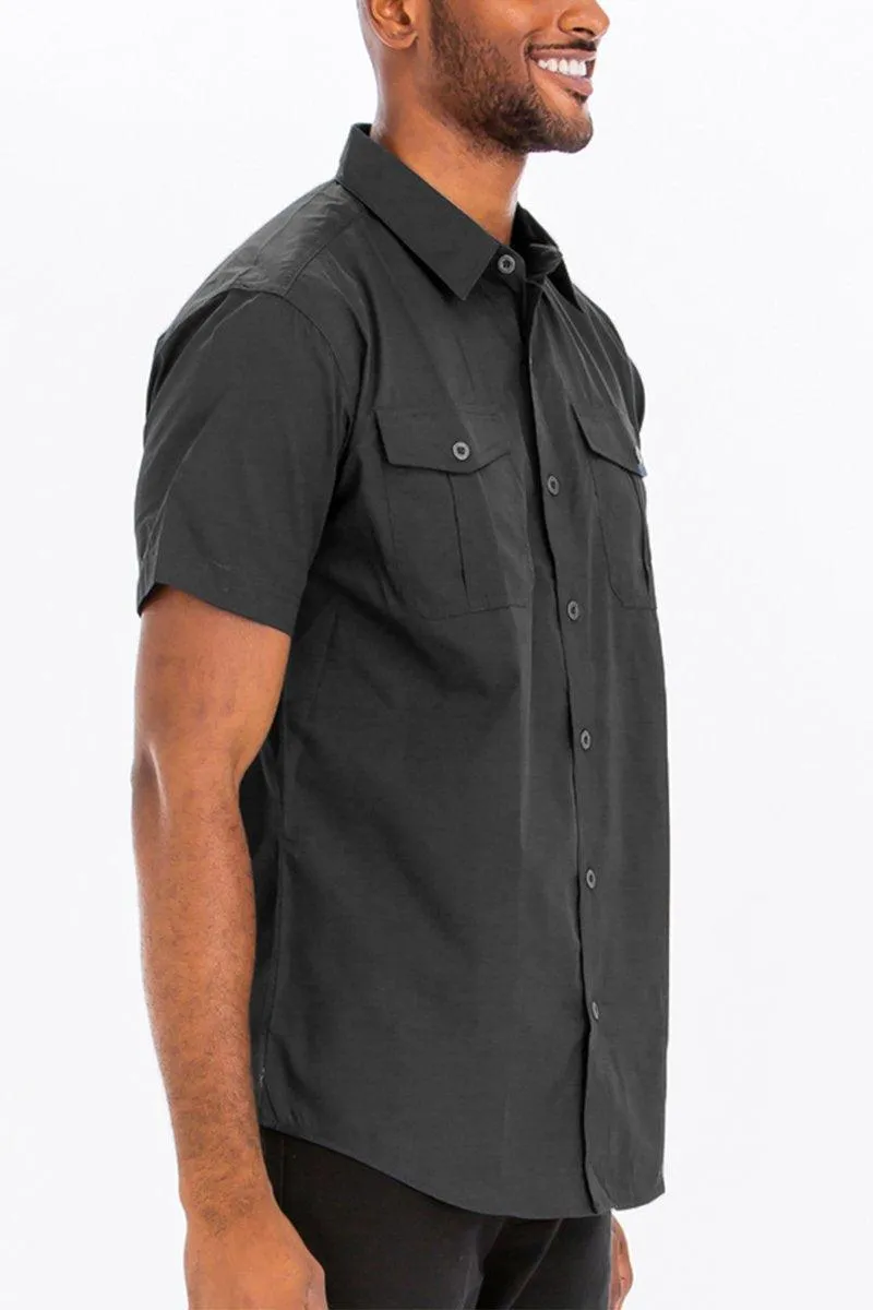 Mens Two Pocket Button Down Shirt Black