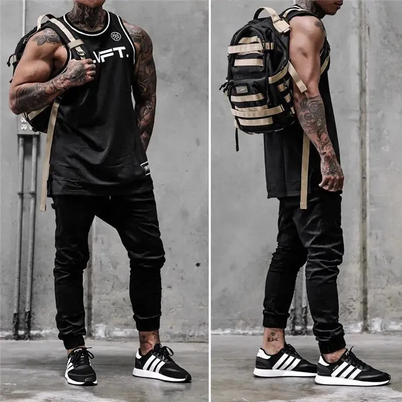 Mesh Patchwork Gym Workout Men Tank Tops Fitness Sleeveless Shirt Stringer Mens Bodybuilding Men Sportswear Vest Muscle Singlet