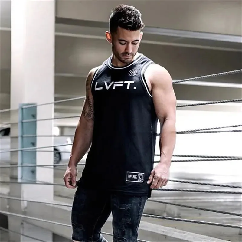 Mesh Patchwork Gym Workout Men Tank Tops Fitness Sleeveless Shirt Stringer Mens Bodybuilding Men Sportswear Vest Muscle Singlet