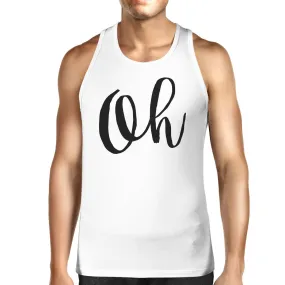 Oh Mens White  Sleeveless Shirt Calligraphy Gym Workout Top