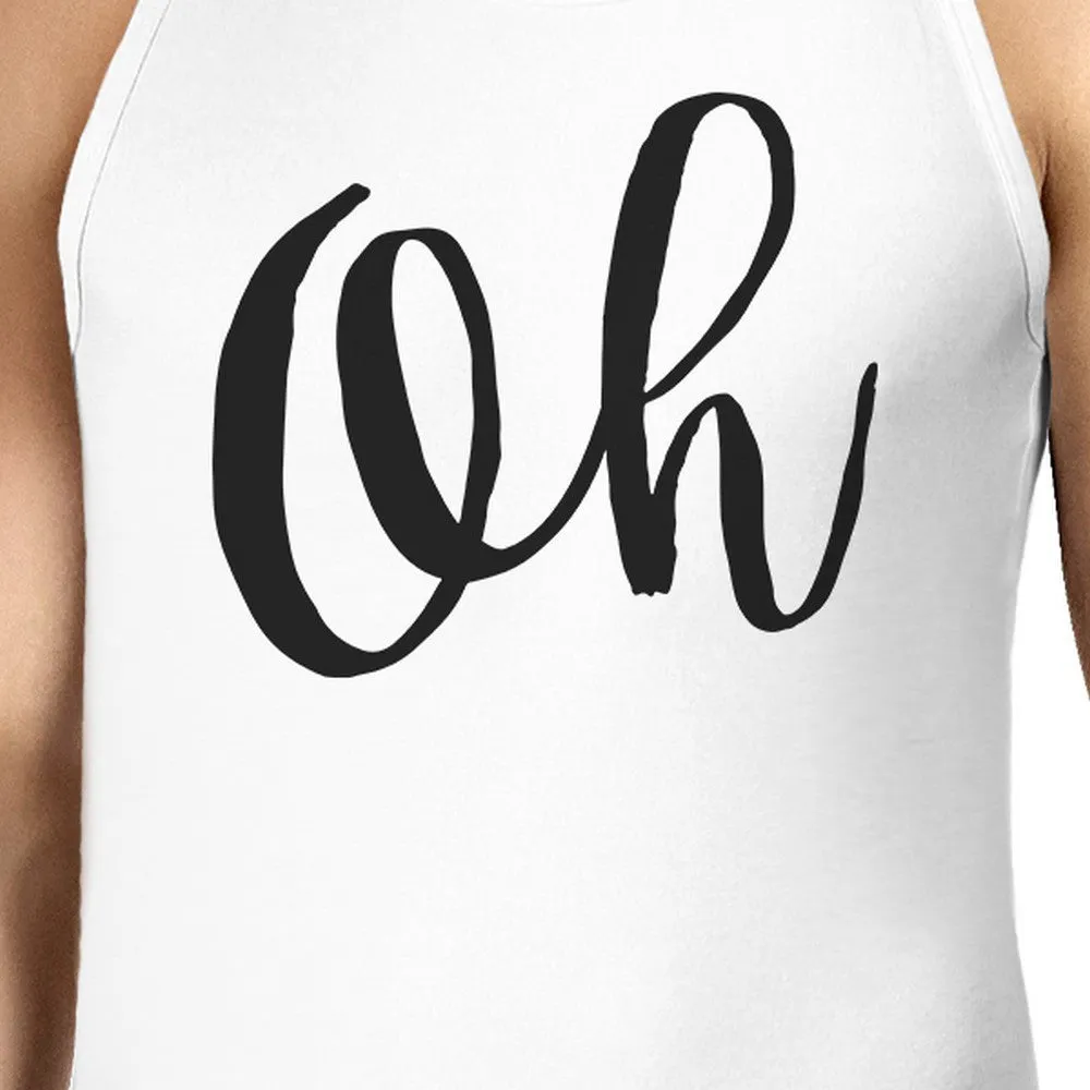 Oh Mens White  Sleeveless Shirt Calligraphy Gym Workout Top