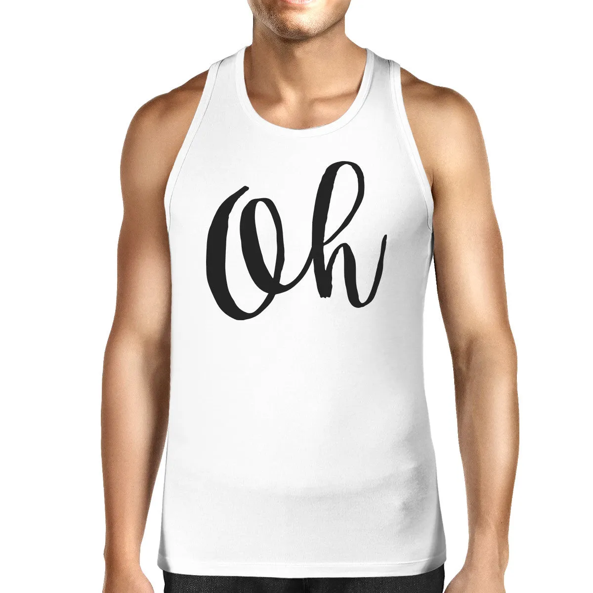 Oh Mens White  Sleeveless Shirt Calligraphy Gym Workout Top