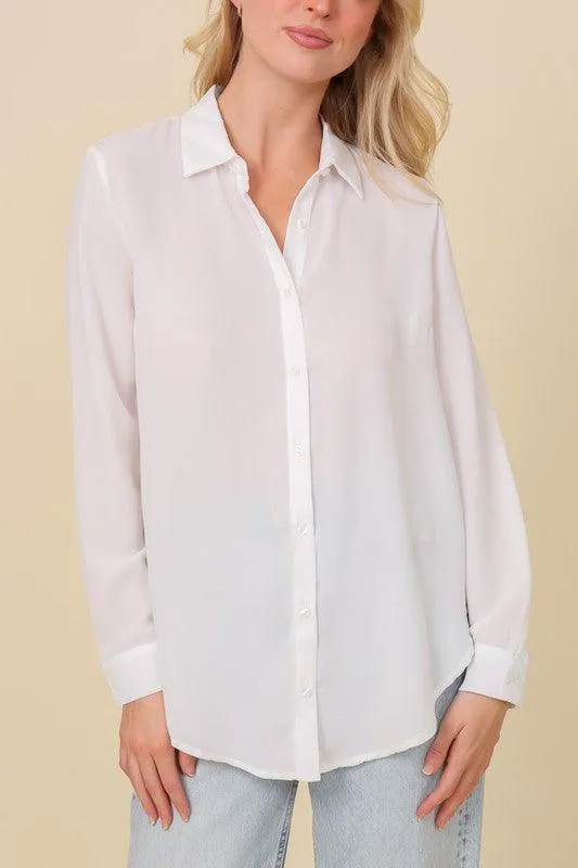 Oversized Long Sleeve Button Down Chiffon Blouse