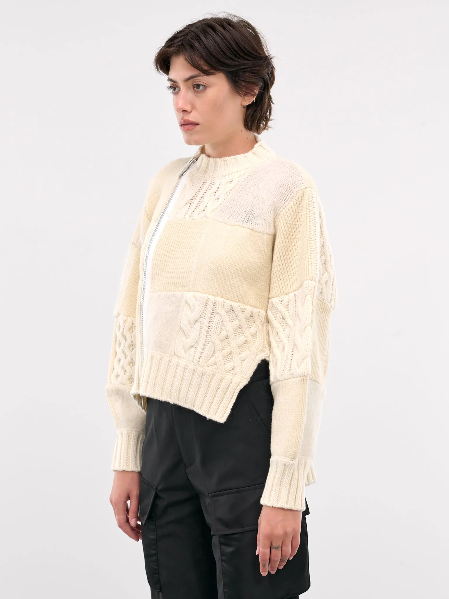 Patchwork Knit Blouson (24-07581-151-OFF-WHITE)