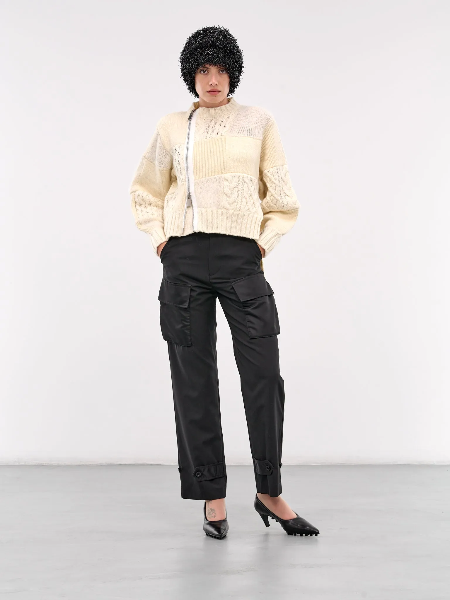 Patchwork Knit Blouson (24-07581-151-OFF-WHITE)