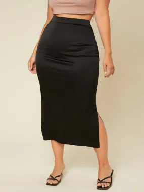 Plain Split Long Plus Size Skirt