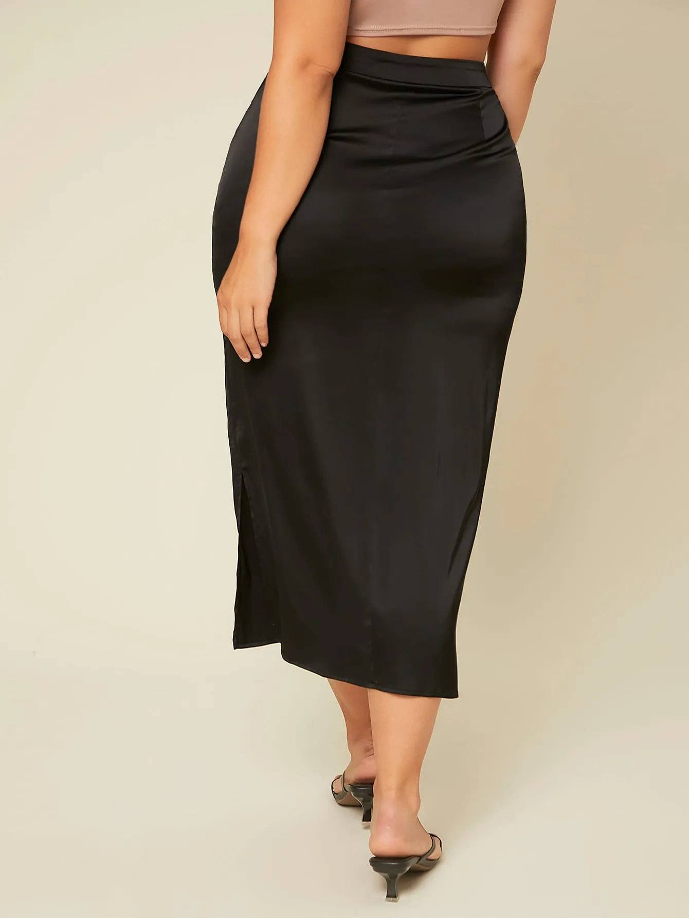 Plain Split Long Plus Size Skirt