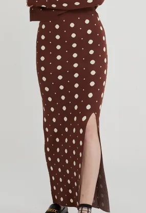 Polka Dot Knit Slit Skirt