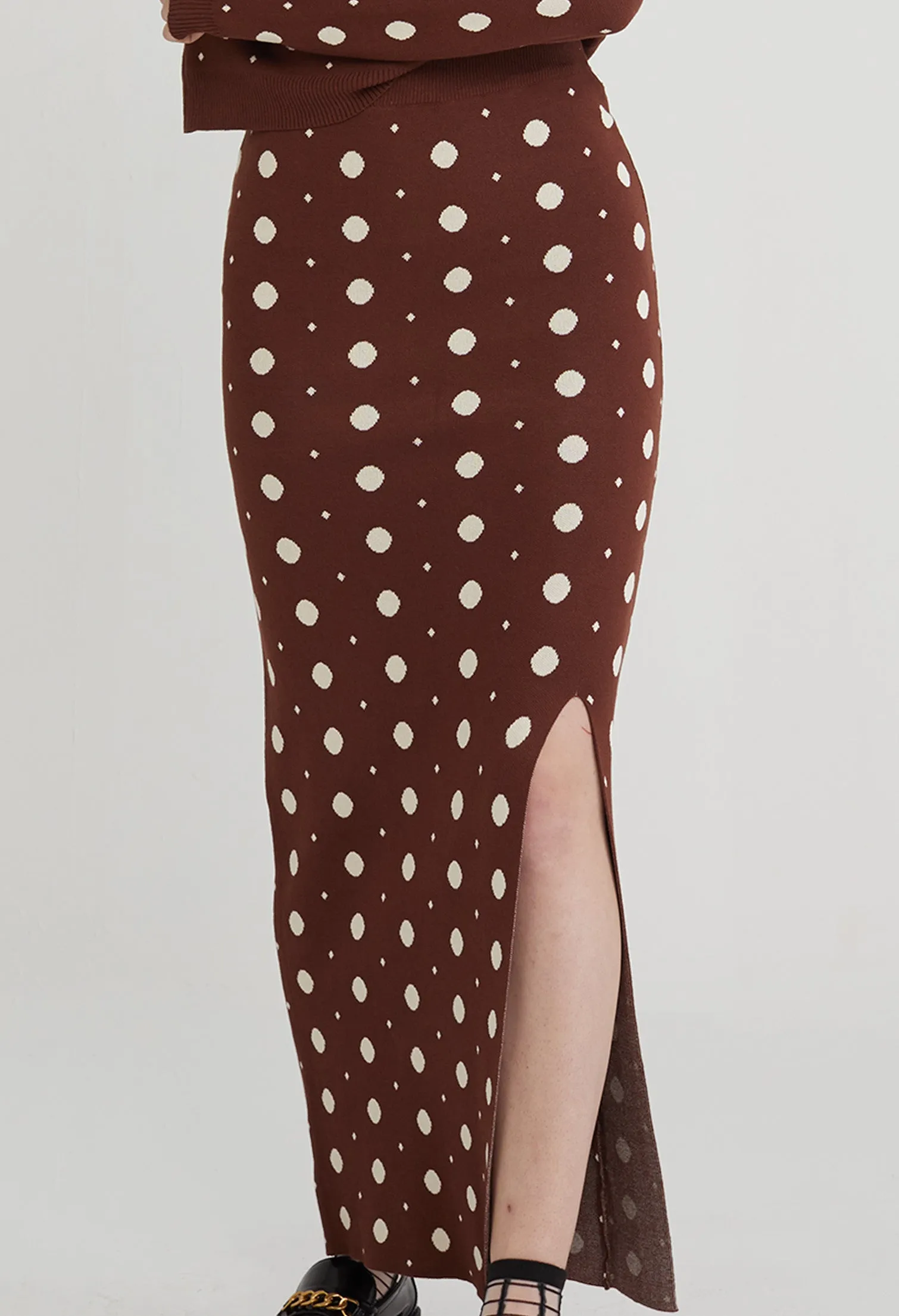 Polka Dot Knit Slit Skirt