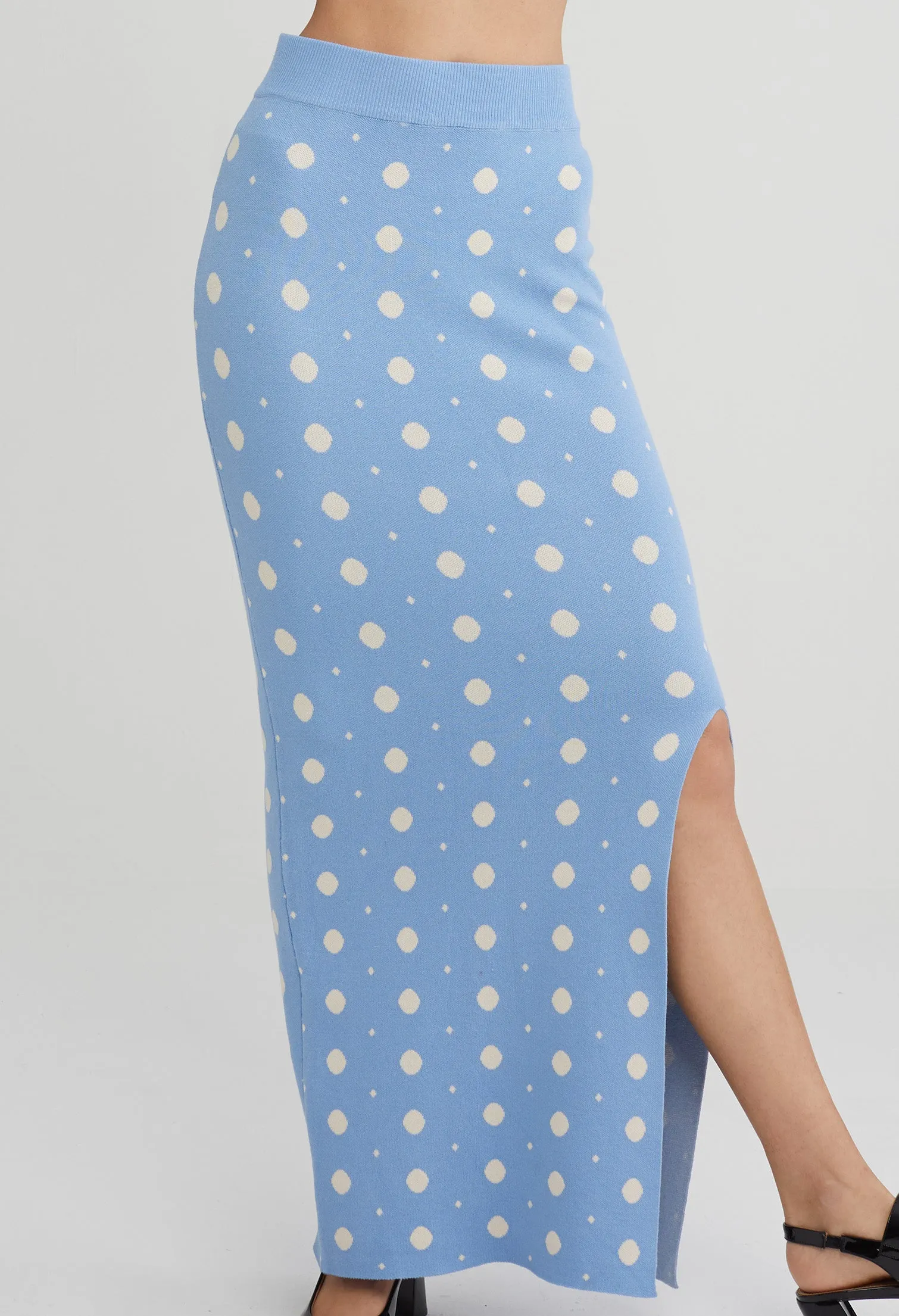 Polka Dot Knit Slit Skirt