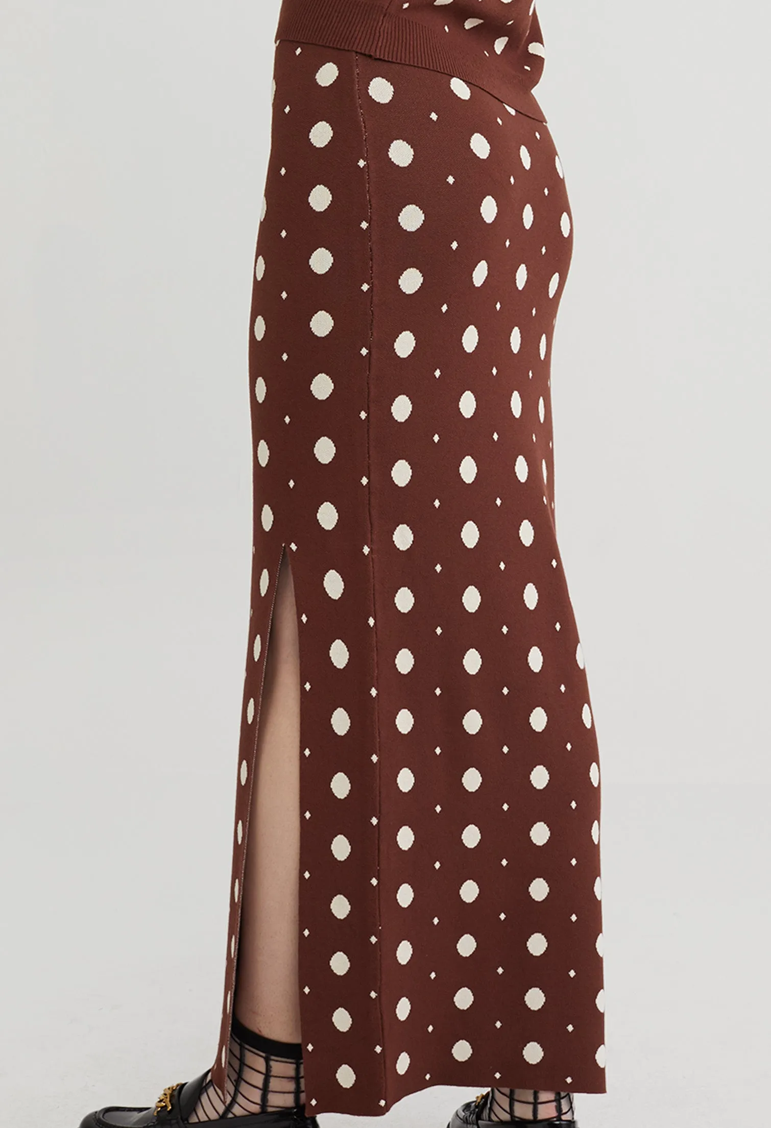 Polka Dot Knit Slit Skirt