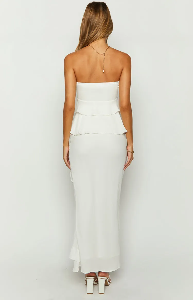 Raleigh White Ruffle Maxi Skirt