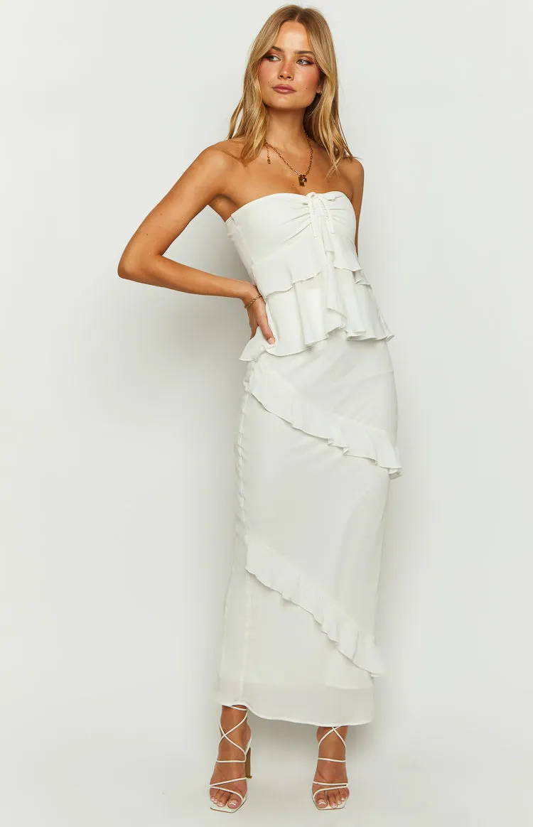 Raleigh White Ruffle Maxi Skirt