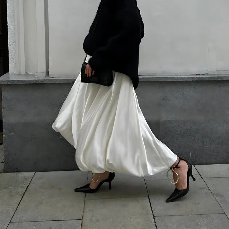 Satin Bubble Midi Skirt