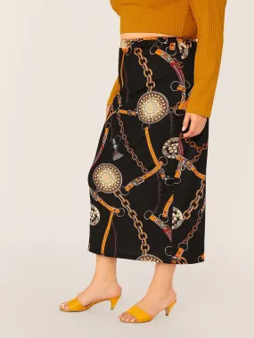 SHEIN Plus Chain Print Pencil Skirt