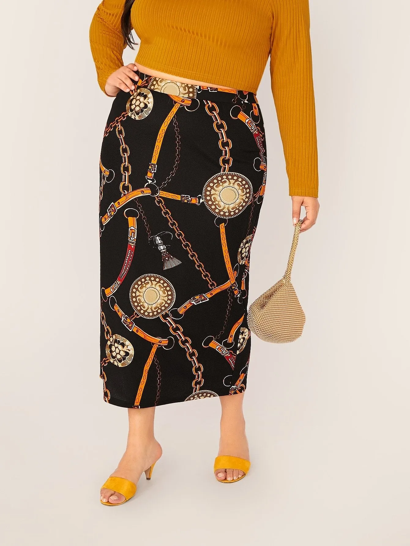 SHEIN Plus Chain Print Pencil Skirt