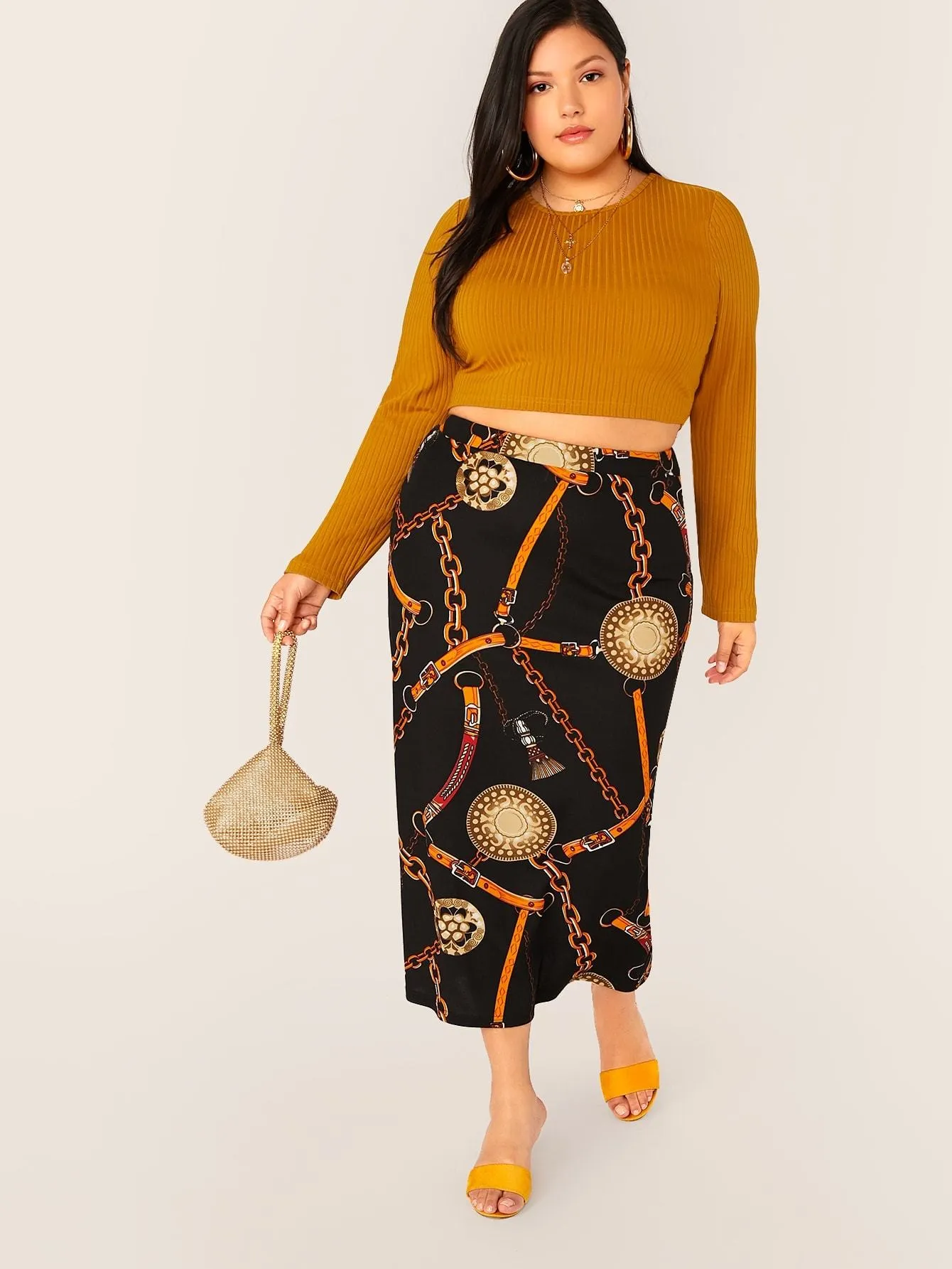 SHEIN Plus Chain Print Pencil Skirt