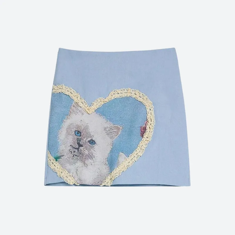 Soft Girl Cat Heart Mini Skirt