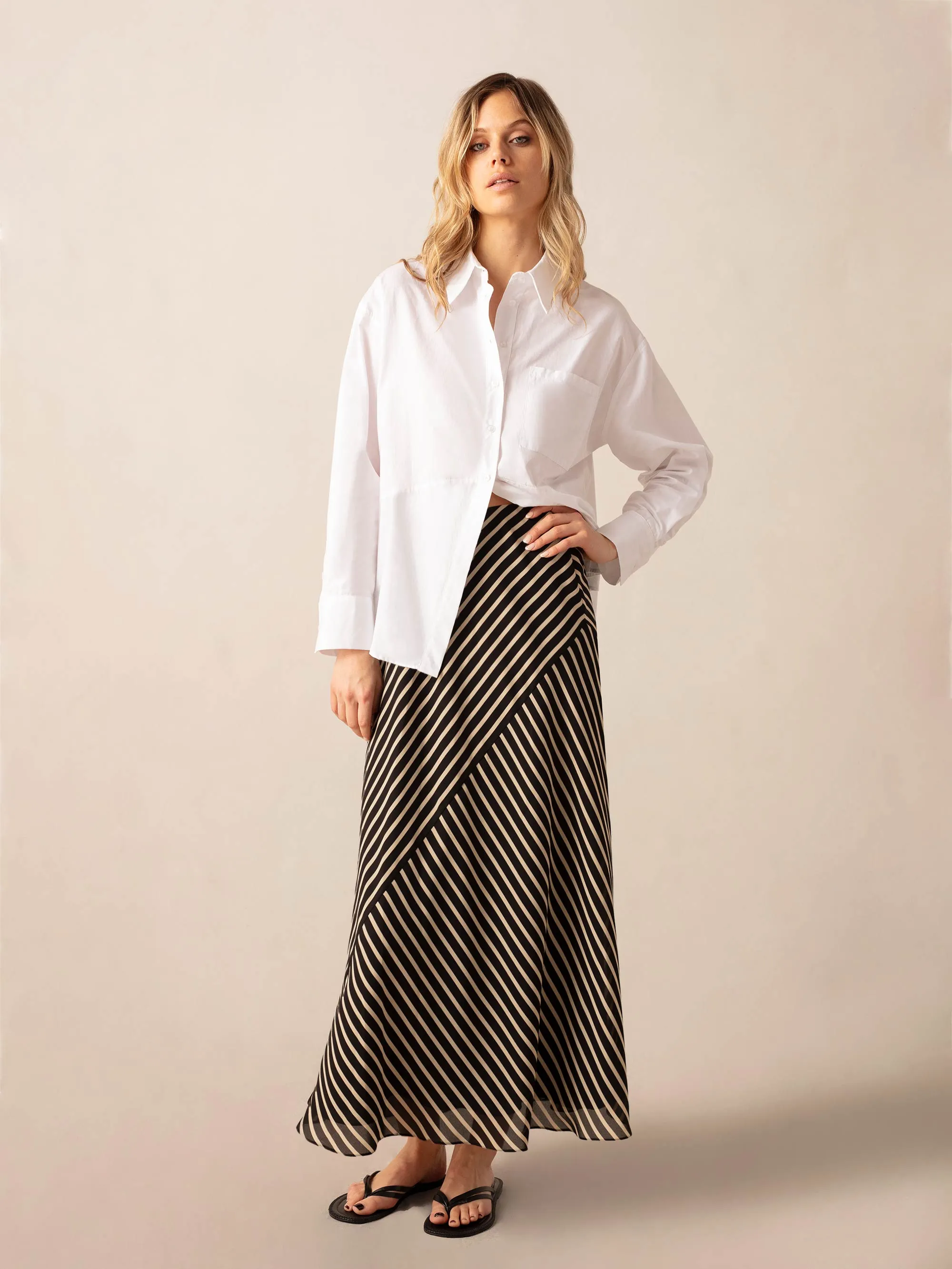 Stone Stripe Seam Detail Maxi Skirt