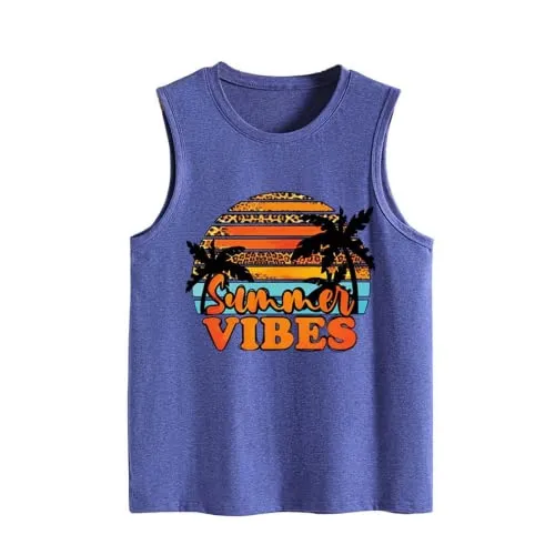 Summer Vibes Tank Tops Women Positive Life Holiday Quote Summer Vacation Cute Beach Shirt