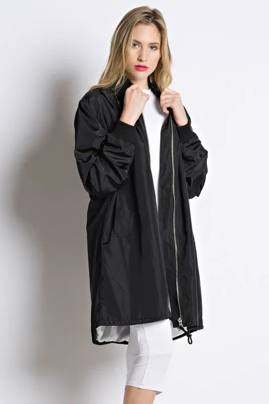 THE MYSTYLEMODE BLACK OVERSIZED BOMBER JACKET