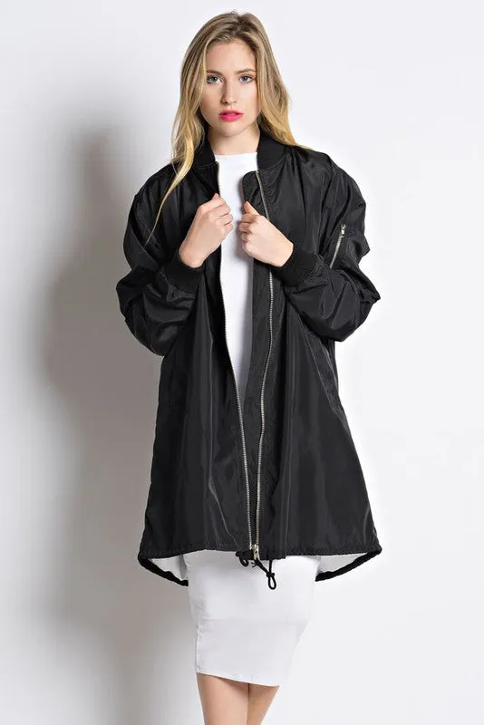 THE MYSTYLEMODE BLACK OVERSIZED BOMBER JACKET