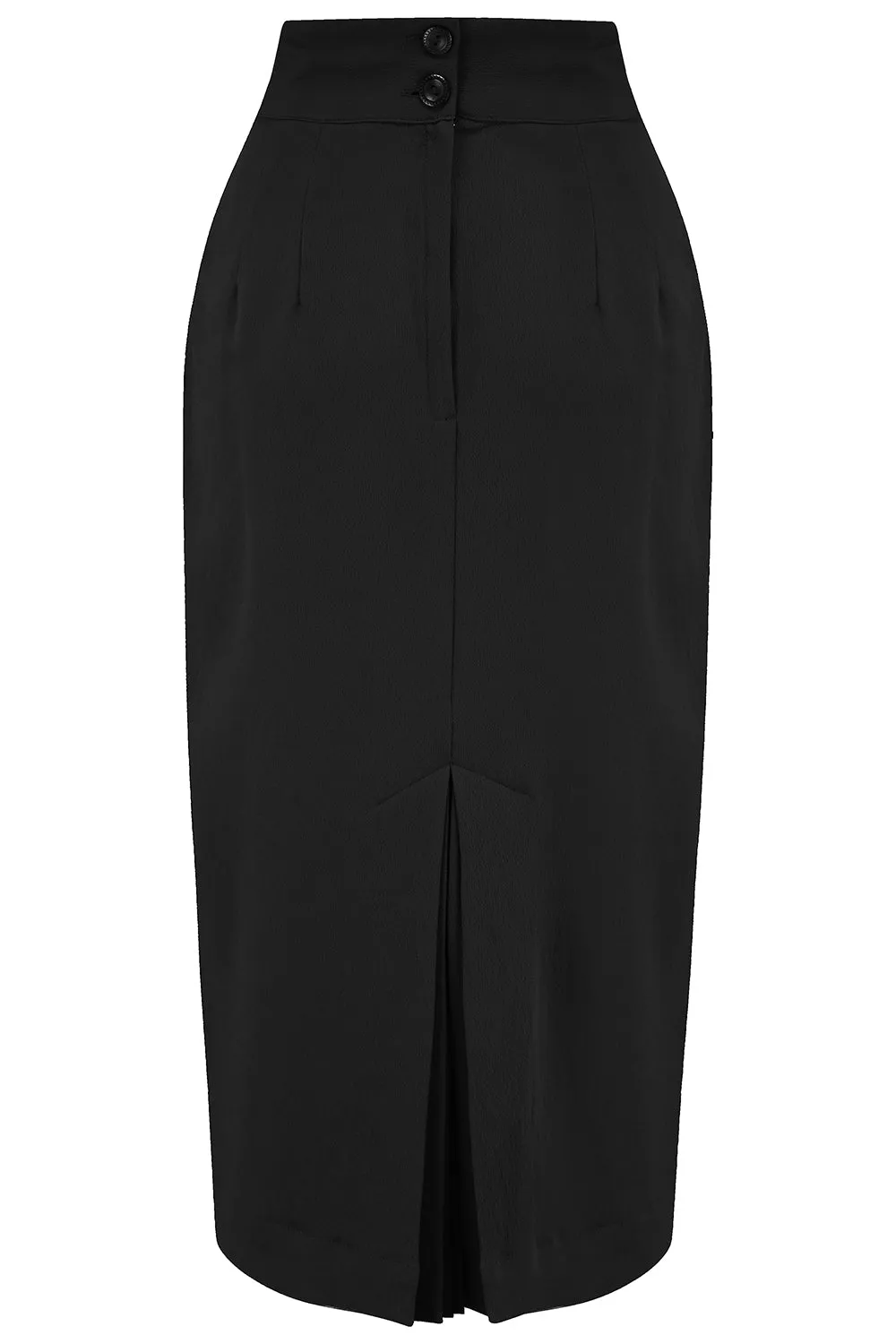 The "Jitterbug" Pencil Skirt with Kick-Pleat in Black, Iconic 1950s Vintage Style