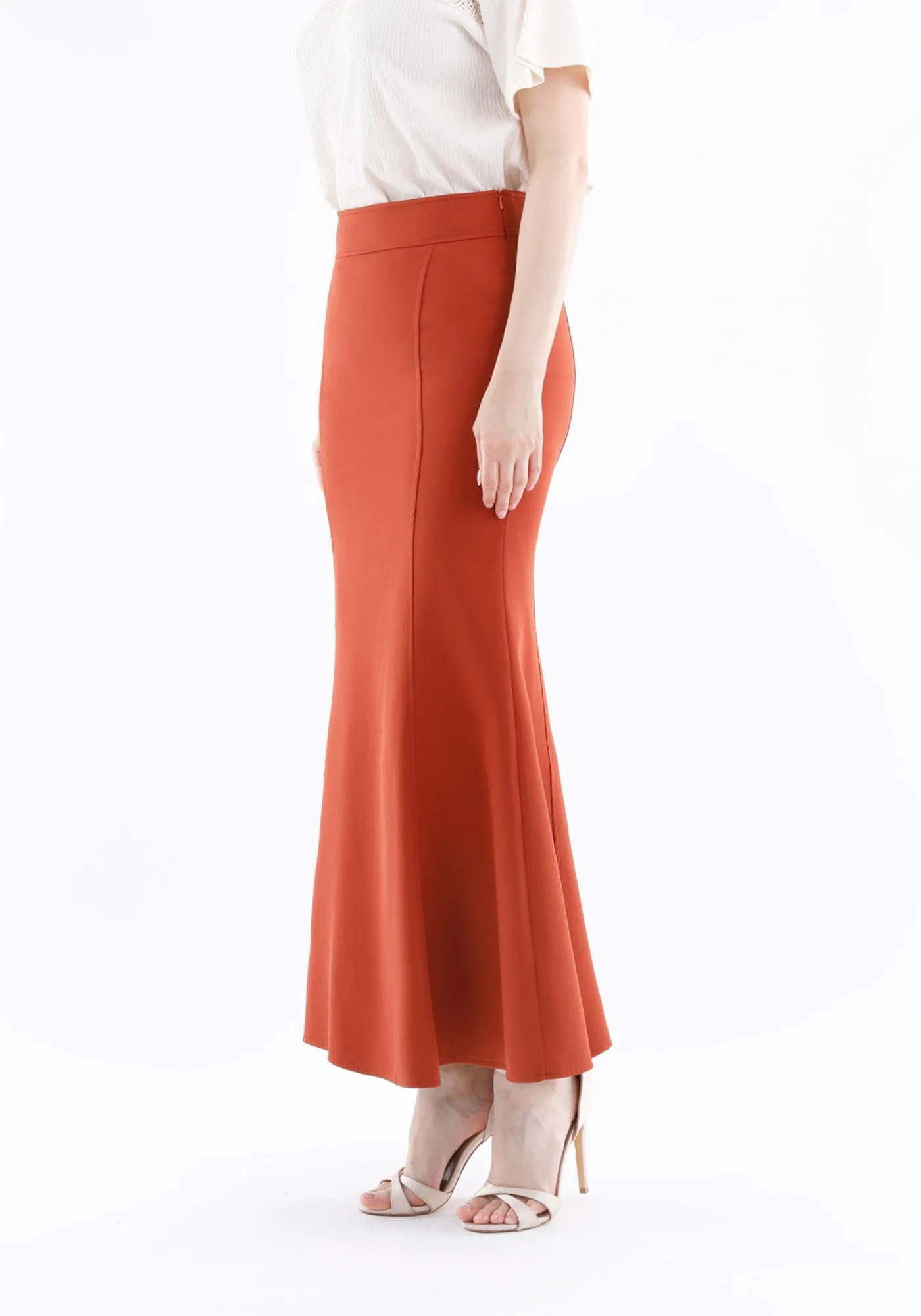 Tile Red Fishtail Maxi Skirt