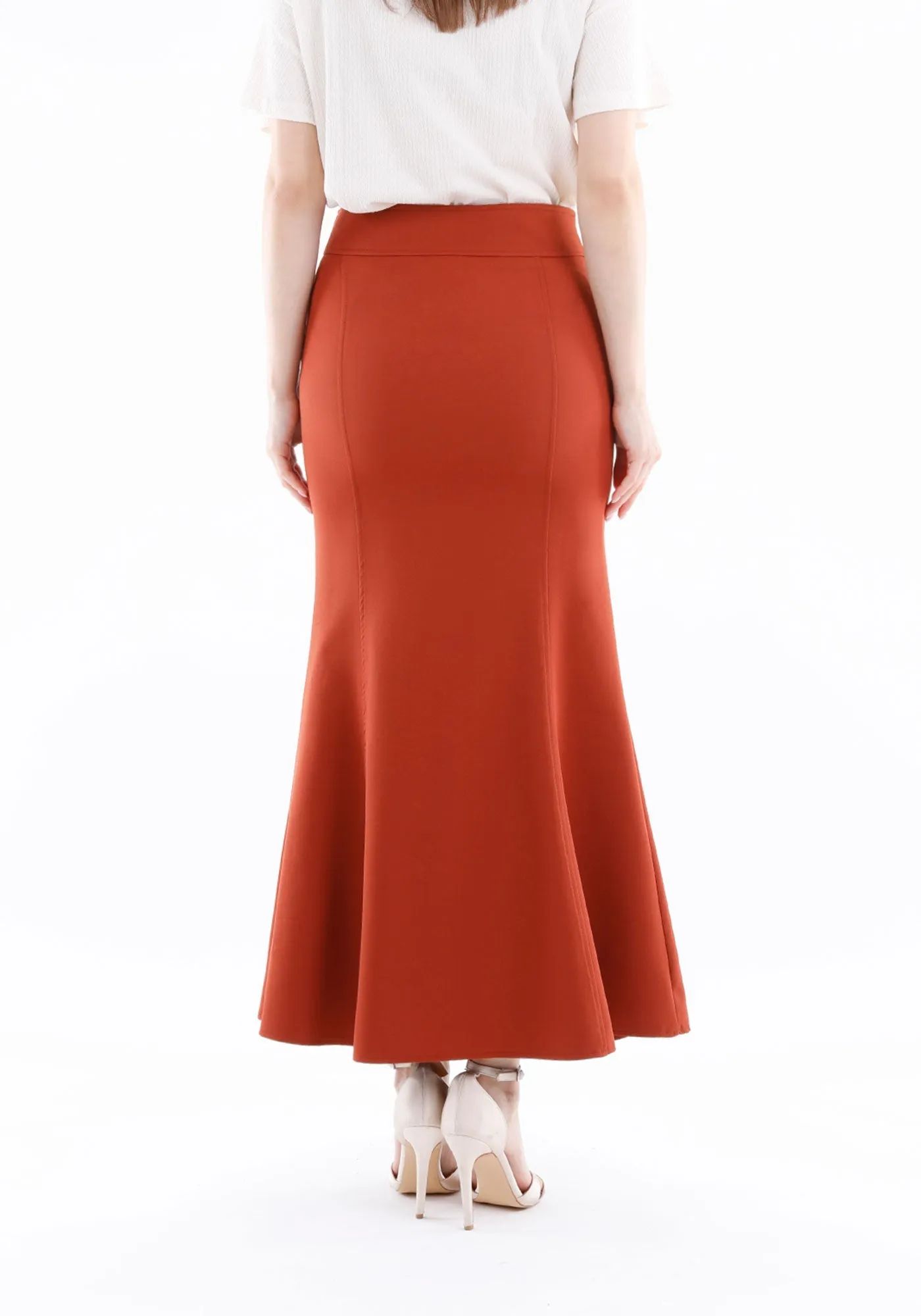 Tile Red Fishtail Maxi Skirt