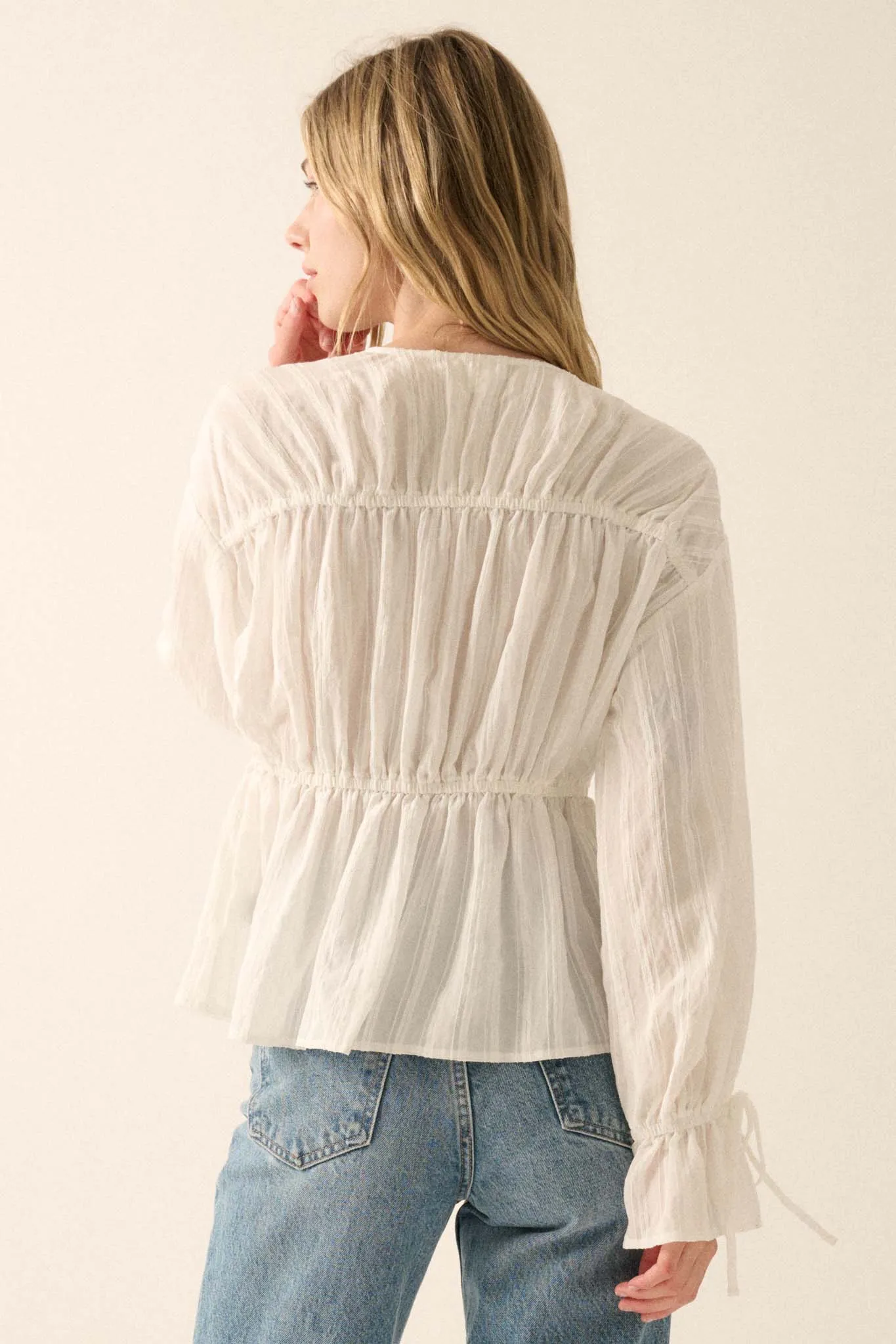 Treasured Beauty Tonal-Stripe Tie-Front Blouse