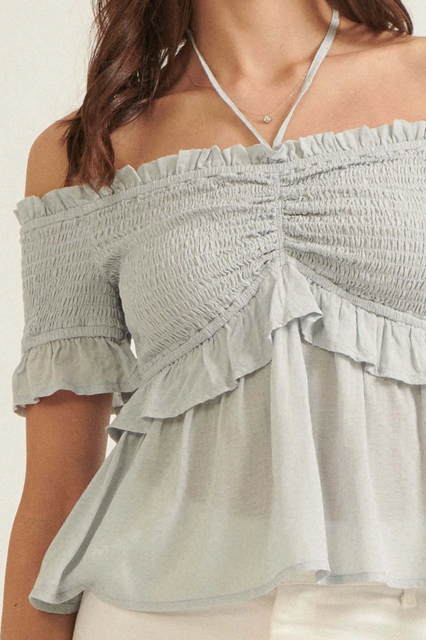 True Devotion Smocked Off-Shoulder Babydoll Top