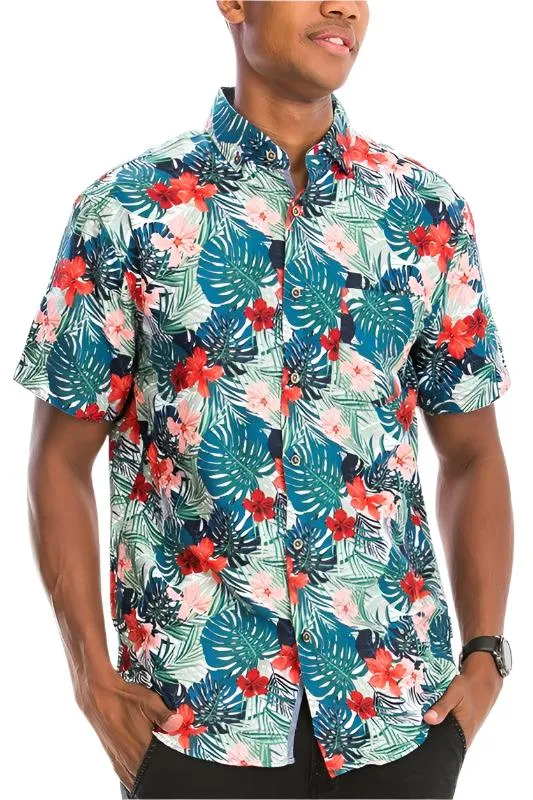 Vacation Shirts for Men Hawaiian Print Button Down Shirt