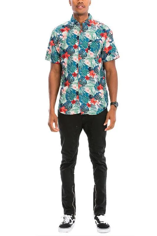 Vacation Shirts for Men Hawaiian Print Button Down Shirt