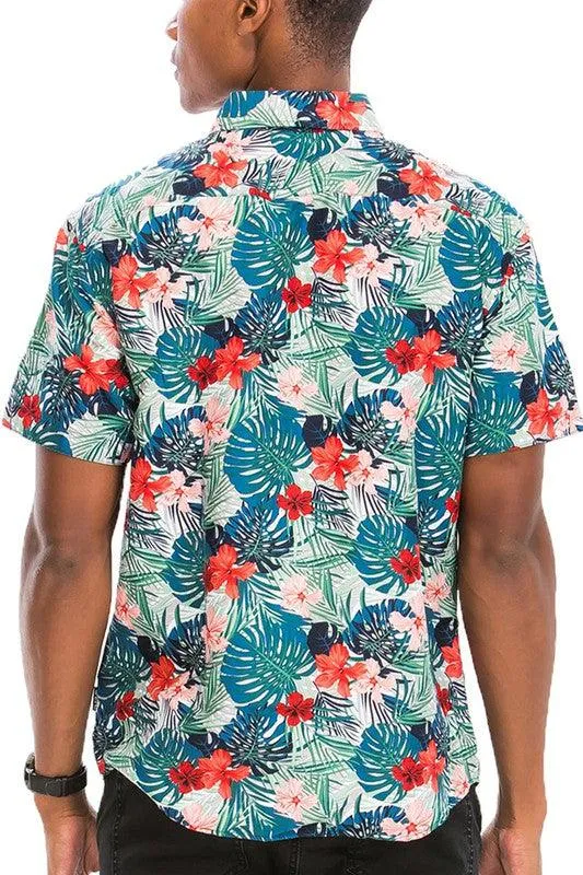 Vacation Shirts for Men Hawaiian Print Button Down Shirt