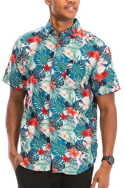 Vacation Shirts for Men Hawaiian Print Button Down Shirt