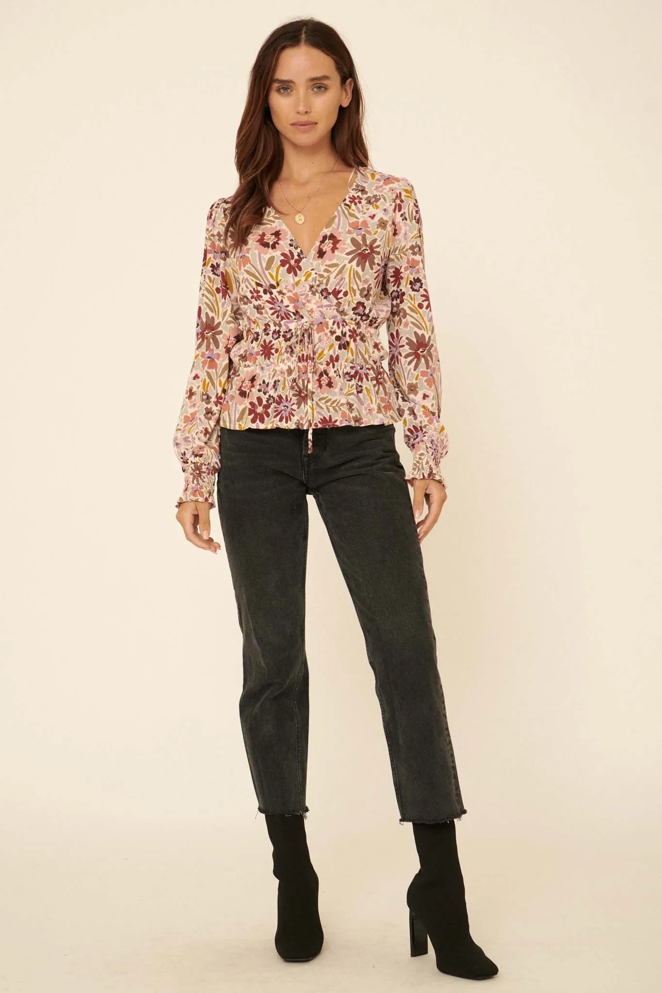 Wildflower Bouquet Surplice Peasant Top