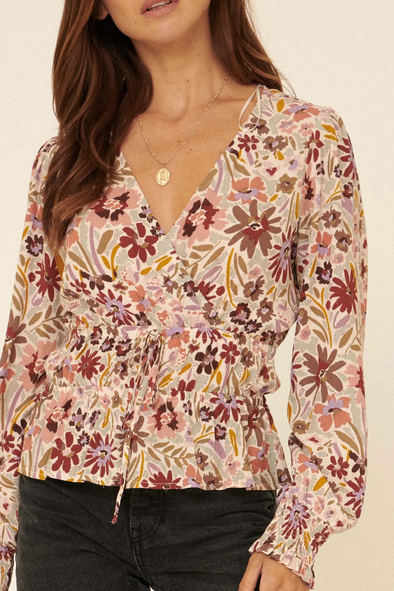 Wildflower Bouquet Surplice Peasant Top