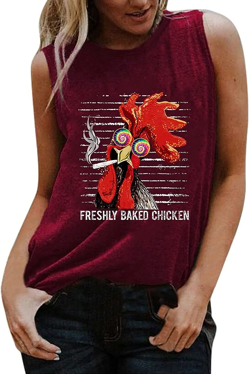 Women Freshly Baked Chicken Sleeve Tank Top Funny Chicken Shirt