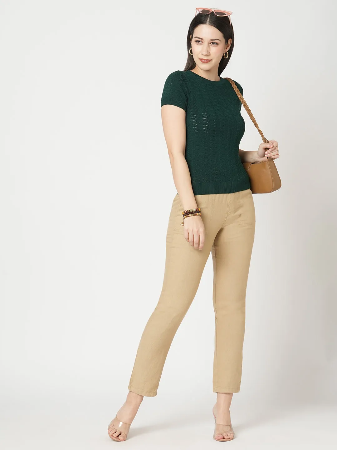 WOMEN LIGHT BROWN  HIGH-RISE PAPER BAG PANT